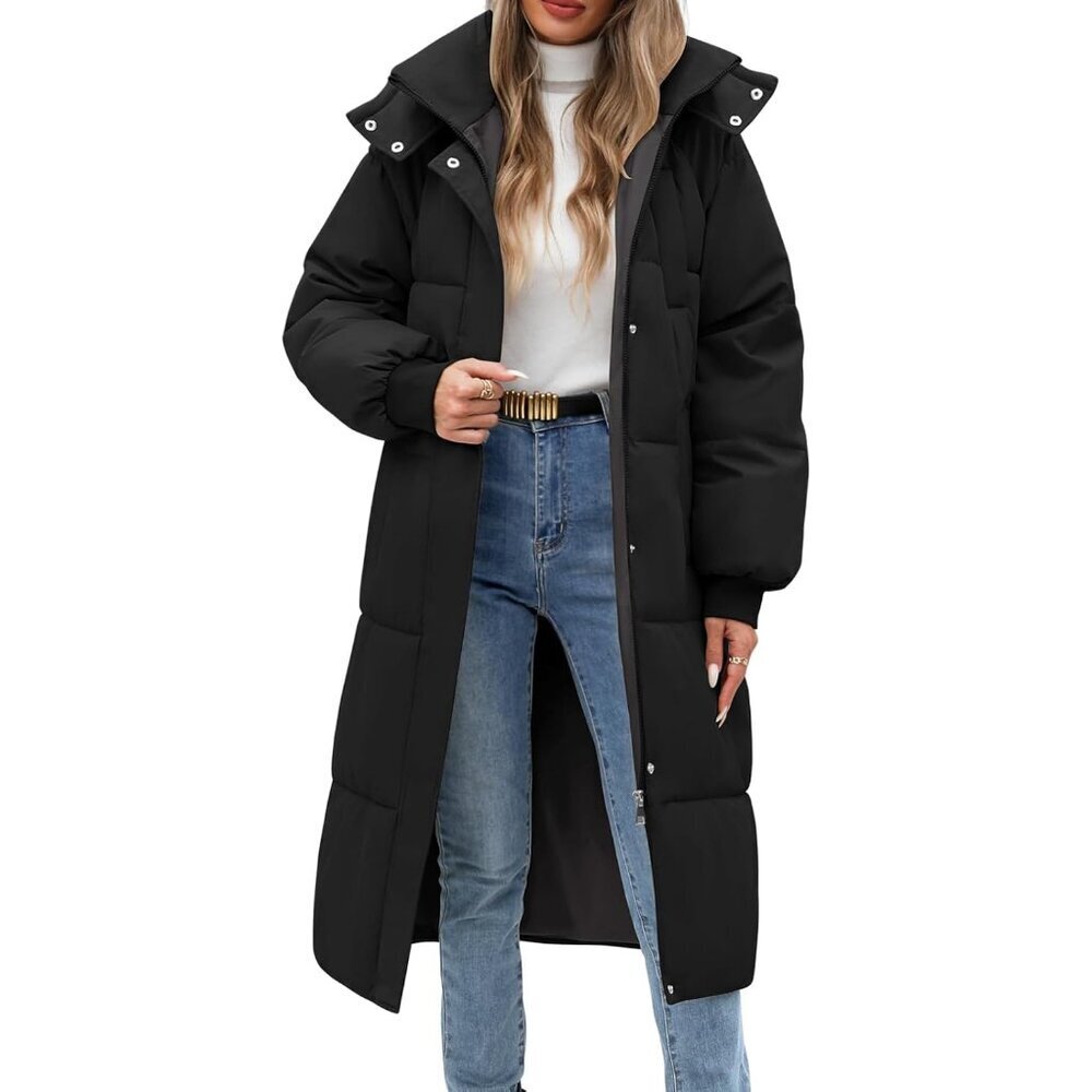 Women's Long Puffer Coat - Warm Winter Quilted Jacket Full Length Zip Up Down Co